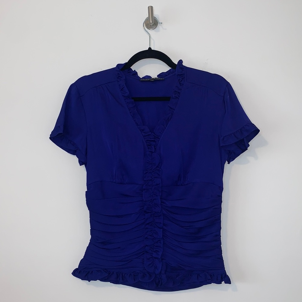 Antonio Melani Ruched Top With Ruffle Neckline Ruched Size Medium